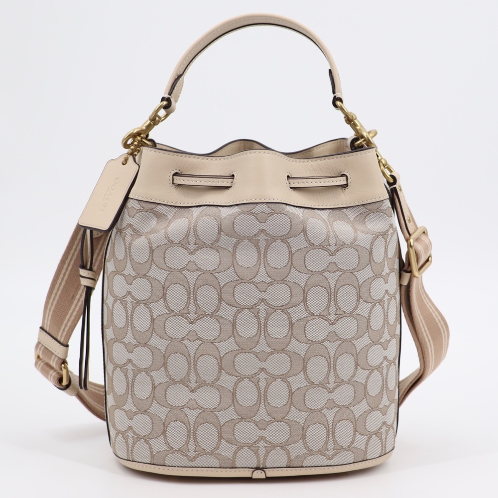 New Coach Signature Jacquard and Leather Field Bucket Shoulder Bag Authentic